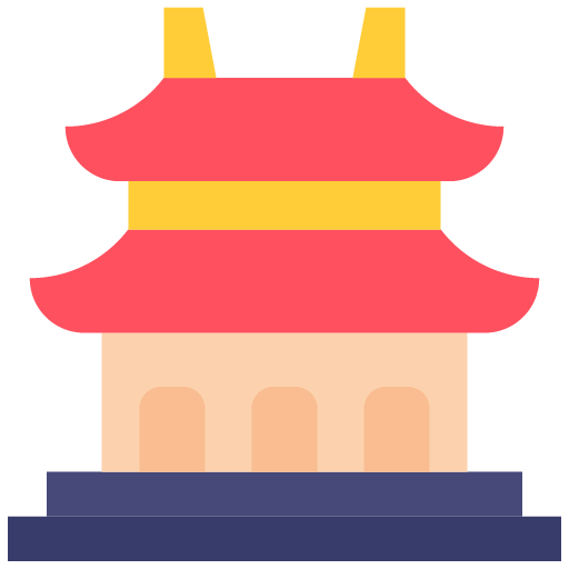 Fachada de templo asiático de estilo oriental sobre fondo negro