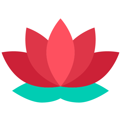 Ilustración vectorial de una flor de loto abierta con pétalos rojos y base verde.
